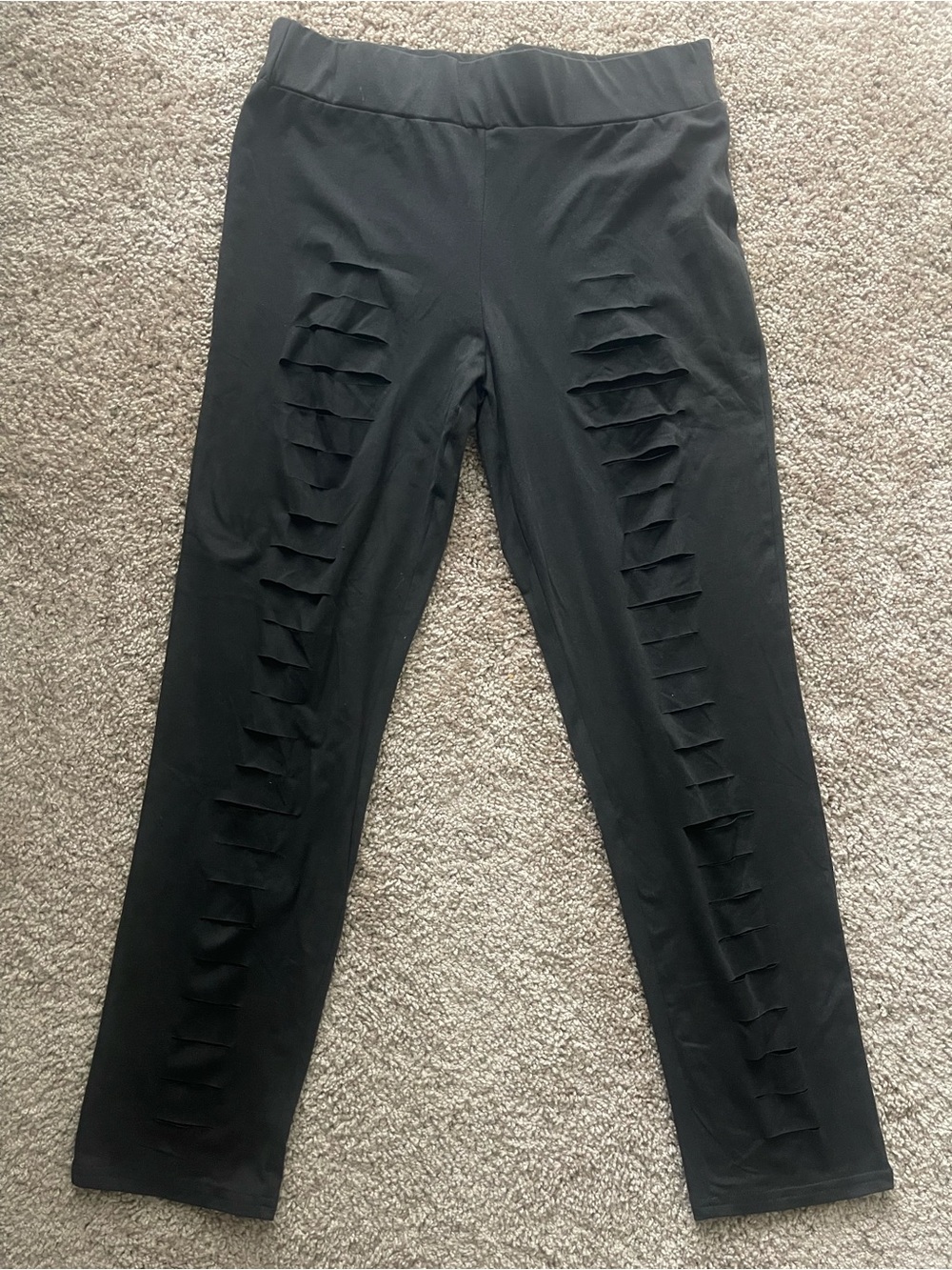 Black Distressed Slashed Front High Waisted Leggings XL